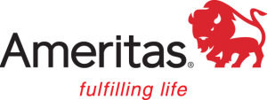 Small black, white, and red Ameritas bison logo.